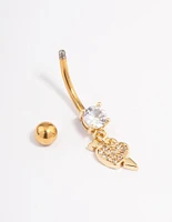 Gold Plated Surgical Steel Cubic Zirconia Cupid Heart Belly Ring