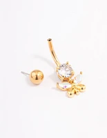 Gold Plated Surgical Steel Cubic Zirconia Butterfly Charm Belly Ring