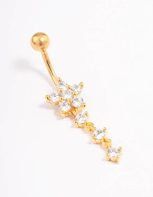 Gold Plated Surgical Steel Cubic Zirconia Triple Charm Belly Ring