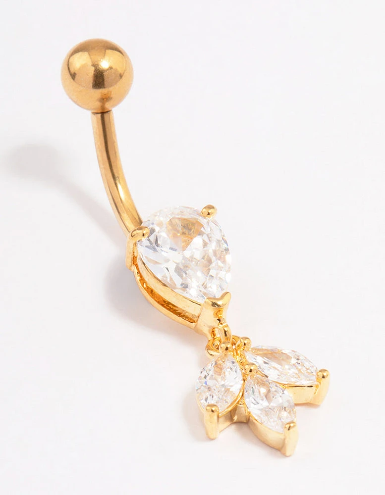 Gold Plated Surgical Steel Cubic Zirconia Pear Marquise Belly Ring