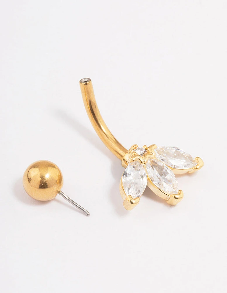 Gold Plated Surgical Steel Cubic Zirconia Classic Fan Belly Ring