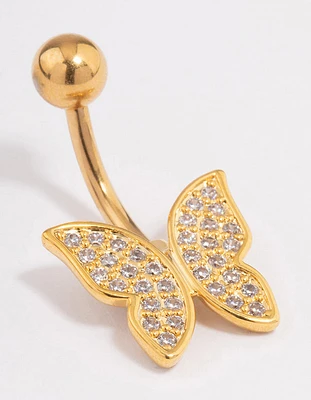 Gold Plated Surgical Steel Cubic Zirconia Statement Butterfly Belly Ring