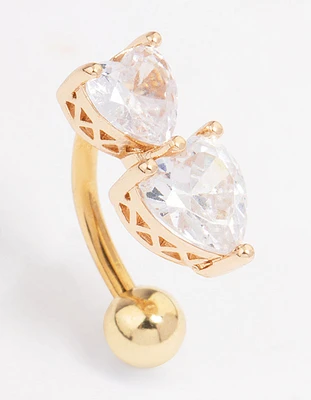 Gold Plated Surgical Steel Cubic Zirconia Heart Stacked Belly Ring