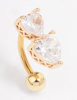 Gold Plated Surgical Steel Cubic Zirconia Heart Stacked Belly Ring