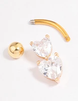 Gold Plated Surgical Steel Cubic Zirconia Heart Stacked Belly Ring