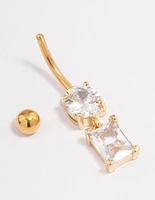 Gold Plated Surgical Steel Cubic Zirconia Baguette Charm Belly Ring