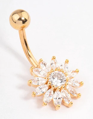 Gold Plated Surgical Steel Cubic Zirconia Cluster Belly Ring