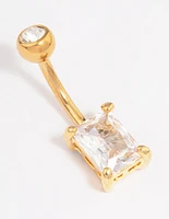 Gold Plated Surgical Steel Cubic Zirconia Classic Square Claw Belly Ring