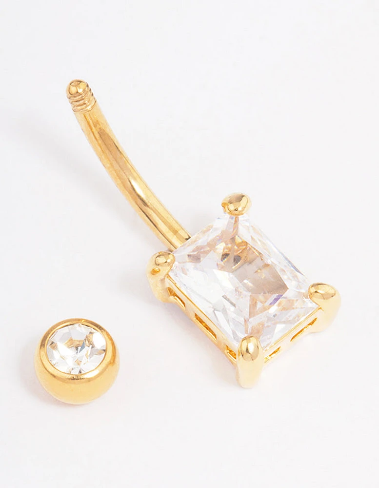 Gold Plated Surgical Steel Cubic Zirconia Classic Square Claw Belly Ring