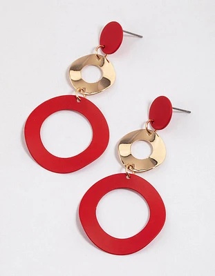 Red Triple Donut Drop Earrings