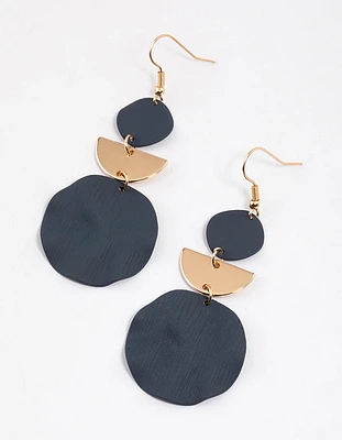 Blue Coated Beaten Disc Drop Earrings