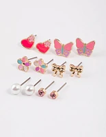 Kids Gold Butterfly Heart Stud Earrings 6-Pack