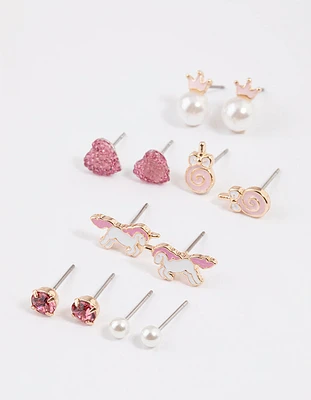 Kids Pink Pop Corn Stud Earrings 6-Pack