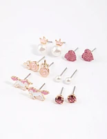 Kids Pink Pop Corn Stud Earrings 6-Pack