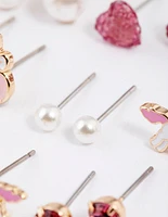 Kids Pink Pop Corn Stud Earrings 6-Pack