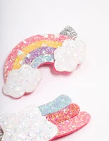 Kids Fabric Glitter Rainbow Hair Snaps Pack