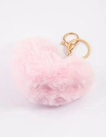 Kids Fabric Heart Pom Pom Key Ring