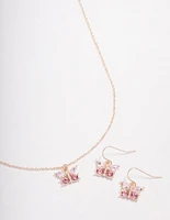 Rose Gold Diamante Butterfly Jewellery Set