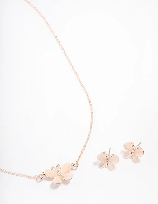 Rose Gold Cateye Butterfly Jewellery Set