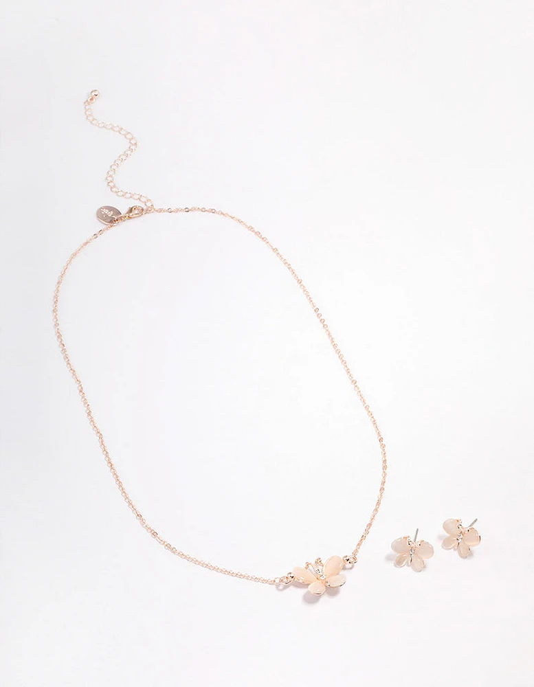 Rose Gold Cateye Butterfly Jewellery Set