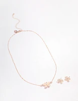 Rose Gold Cateye Butterfly Jewellery Set