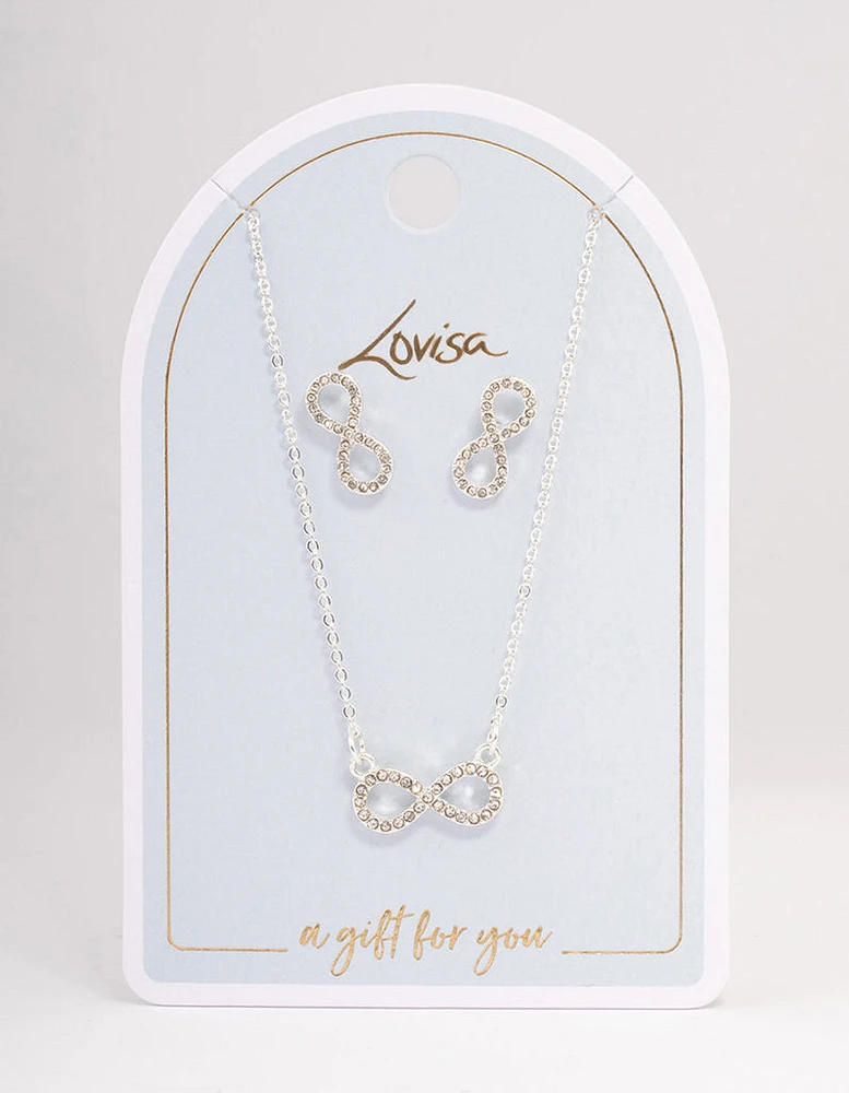 Silver Diamante Infinity Jewellery Set