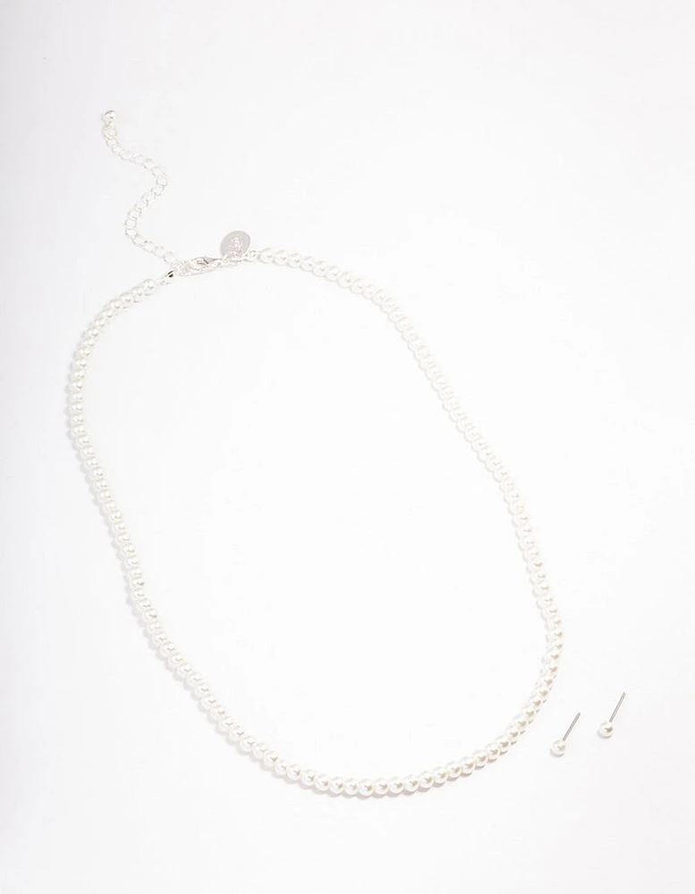 Silver Basic Pearl Strand Jewellery Set