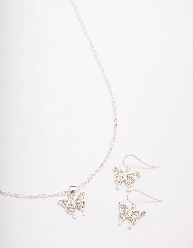 Silver Pave Butterfly Jewellery Set
