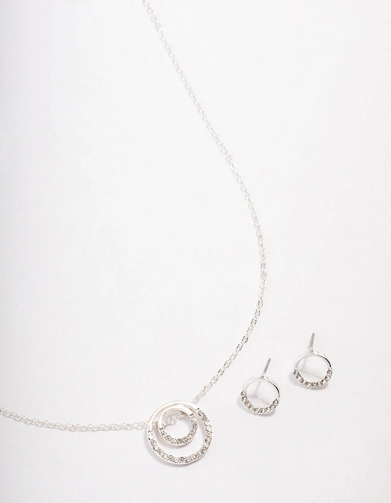 Silver Double Open Circle Jewellery Set