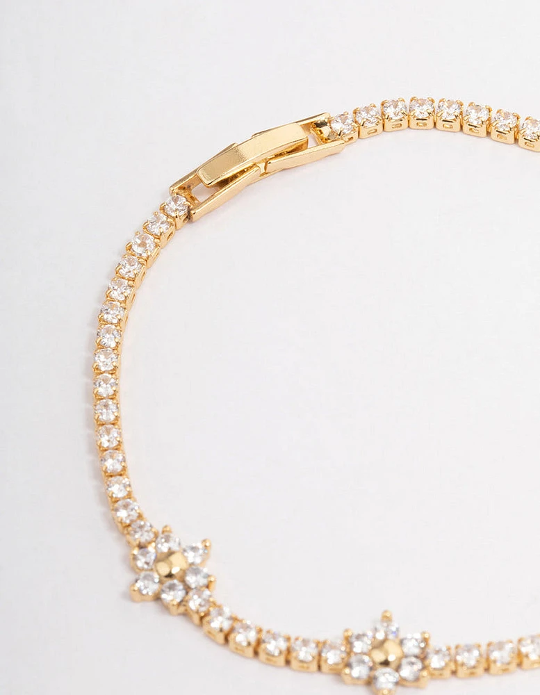 Gold Plated Flower Cupchain Tennis Bracelet