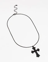 Coated Black Boxchain Large Diamante Cross Necklace