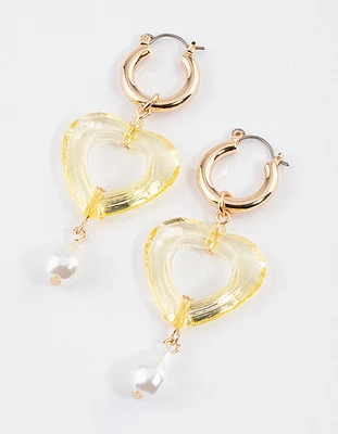 Gold Open Heart Pearl Drop Earrings