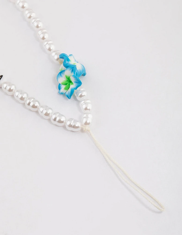 Beaded Pearl Hibiscus Phone Strap