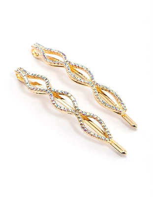 Gold Diamante Hair Clip Pack