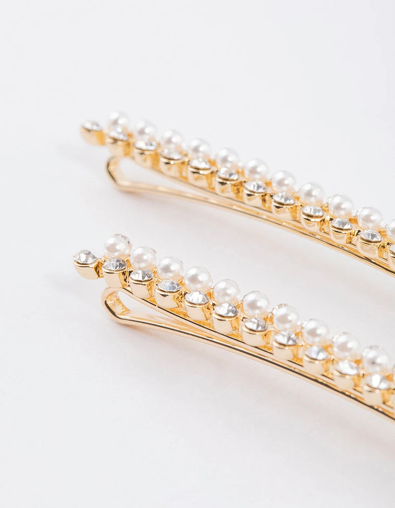 Gold Pearl & Diamante Hair Clip Pack