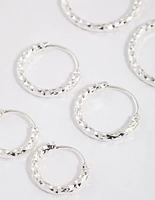 Silver Graduated Textured Hoop Earrings Pack