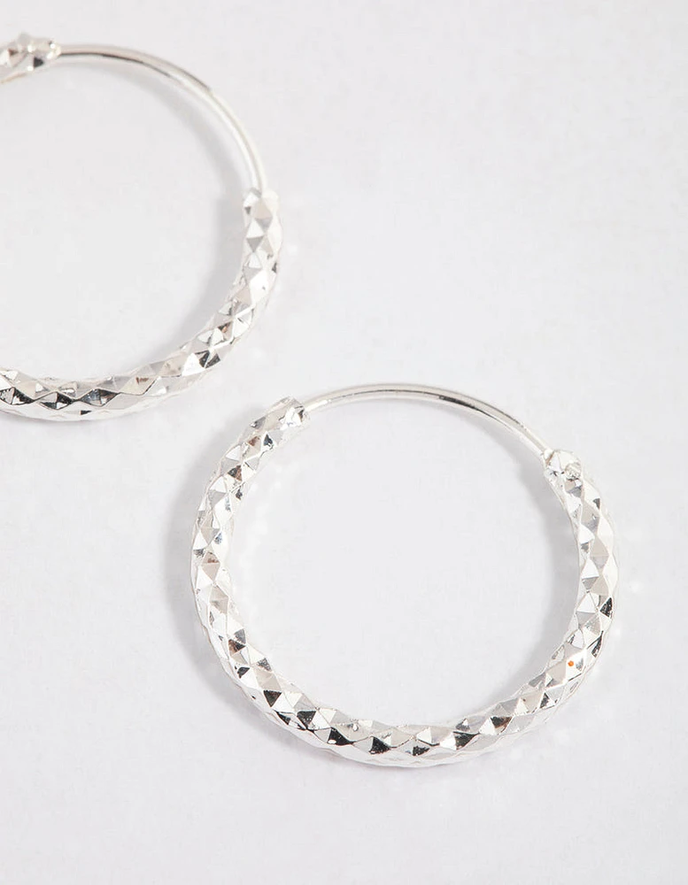 Silver Graduated Textured Hoop Earrings Pack