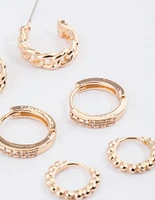 Gold Chain Link Diamante Hoop Earrings Pack