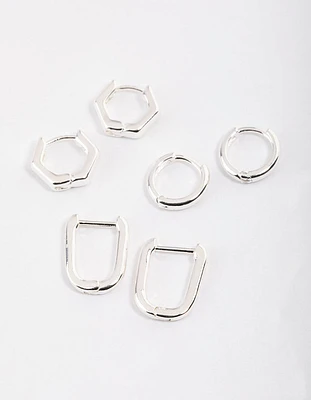 Silver Mini Shape Huggie Earrings Pack