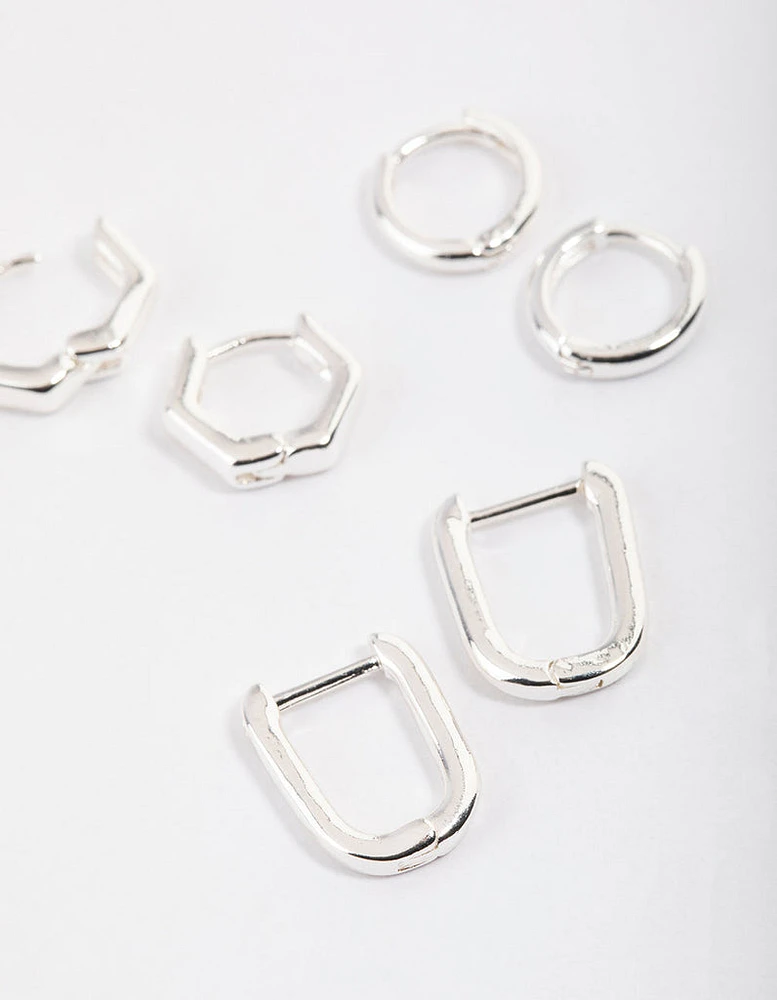 Silver Mini Shape Huggie Earrings Pack