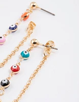 Gold Multi Evil Eye Chain Earrings