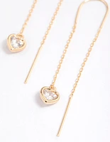 Gold Fan Heart Pendant Threader Earrings