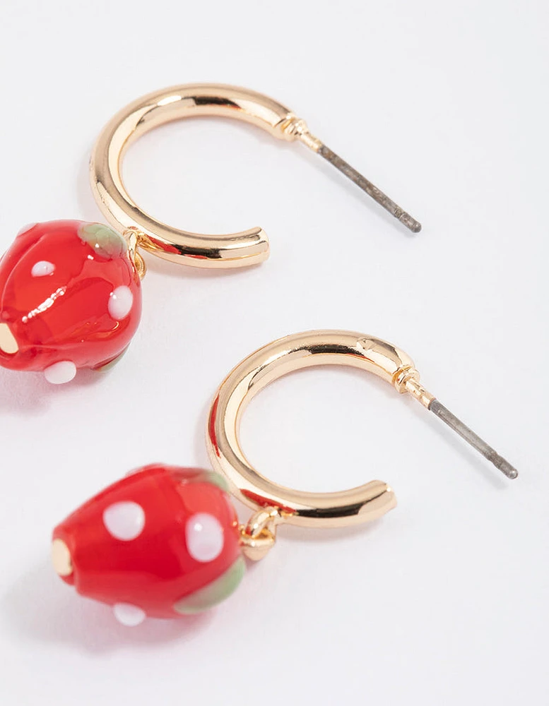 Red Mini Strawberry Huggie Earrings