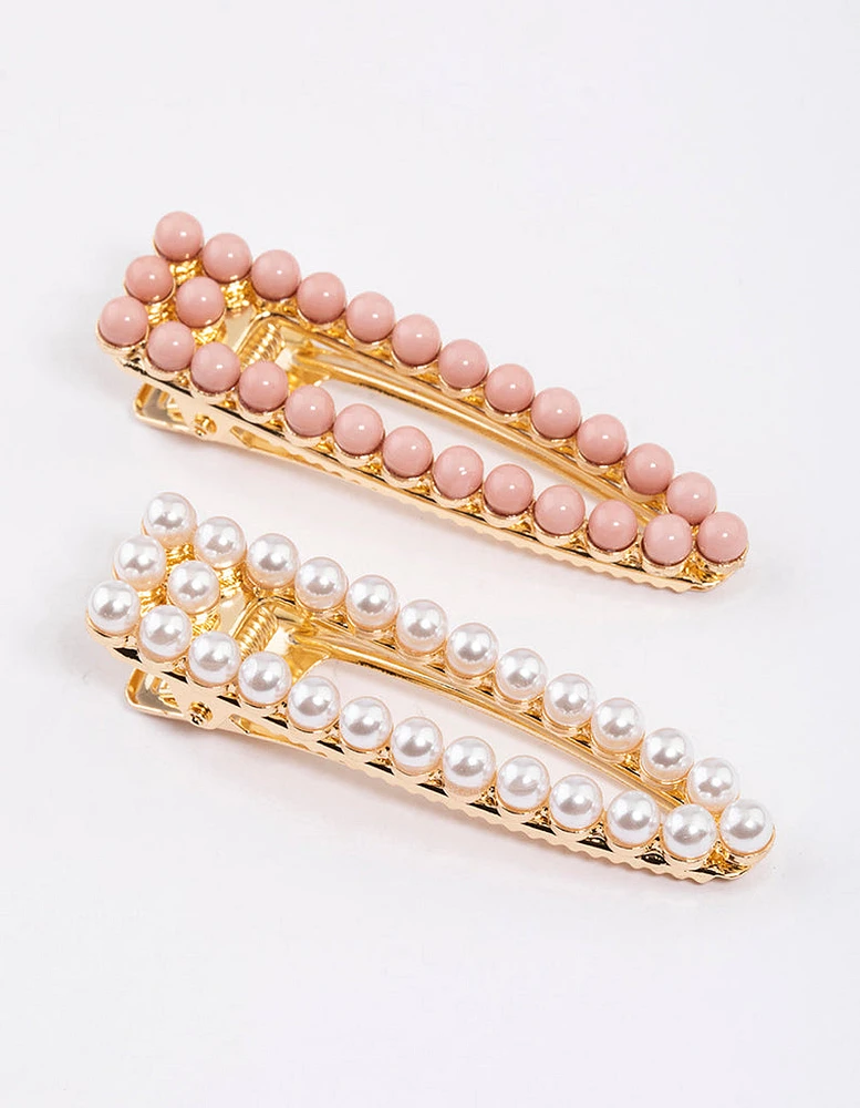 Pearl Beaded Snap Hair Clips Pack