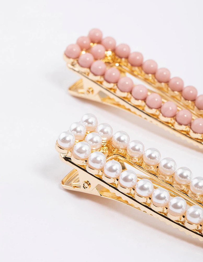 Pearl Beaded Snap Hair Clips Pack