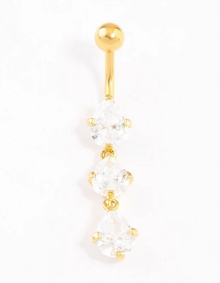 Gold Plated Titanium Cubic Zirconia Drop Belly Ring