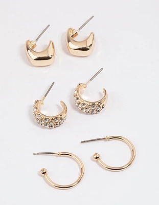 Gold Mini Mixed Hoop Earrings Pack