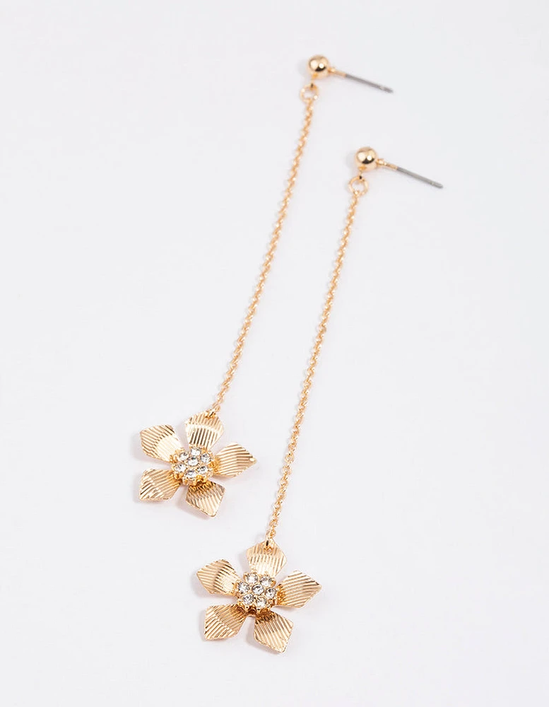 Gold Flower Chain Drop Earrings