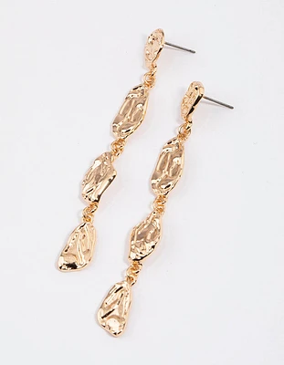 Gold Hammered Organic Drop Earrings