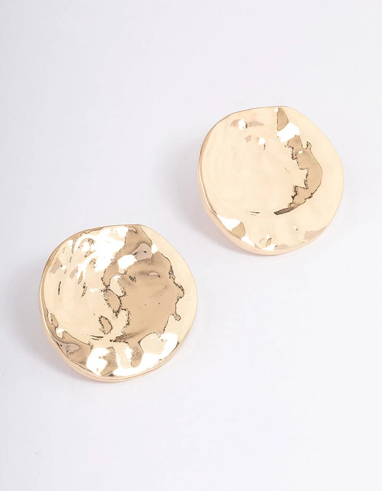 Gold Shiny Flat Disc Stud Earrings